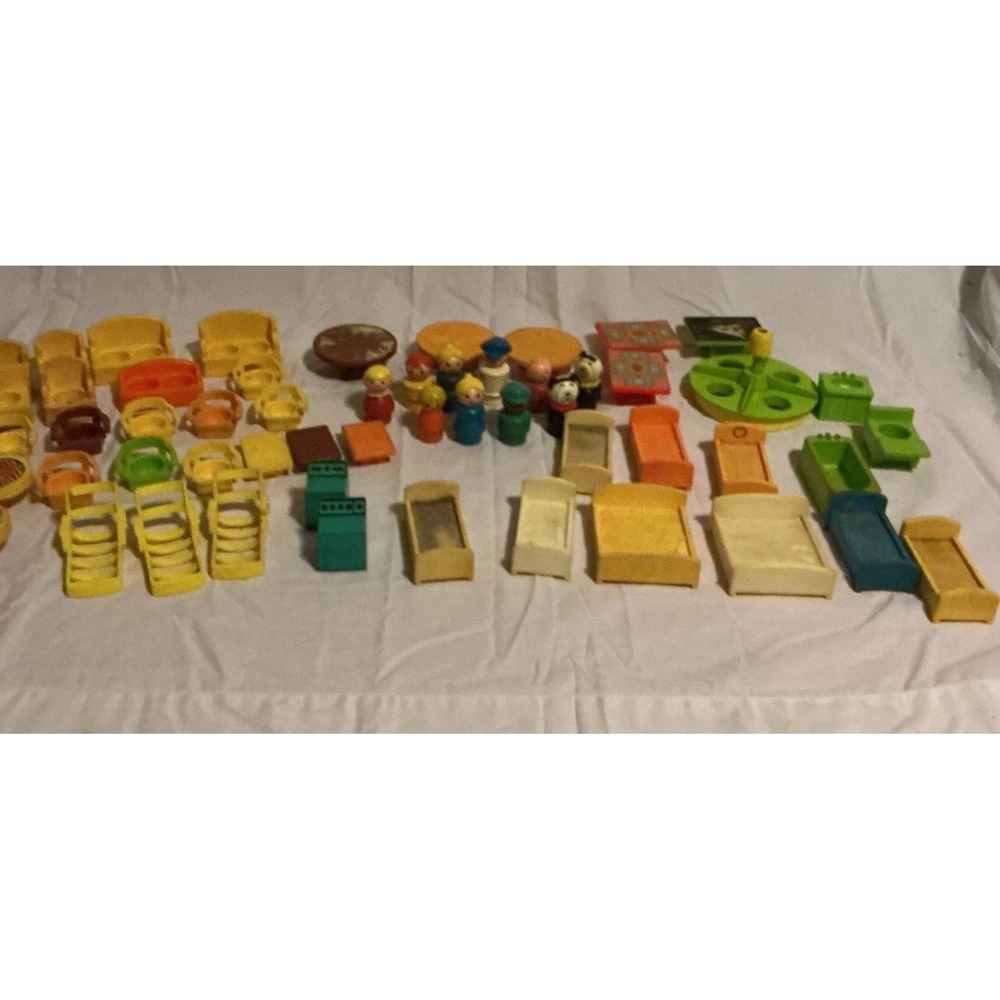 Vintage Fisher Price Little People‎ - Big lot of furniture And People 55 pieces